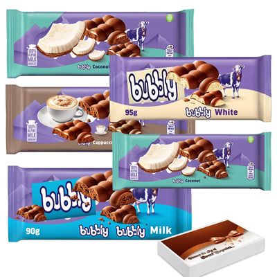 Bubbly Variety Chocolate Bars Assorted Aerated Milk Chocolate Selection Pack, Smooth & Creamy Sharing Chocolate Gift Box - Mk (7 x Bars, Random Mixed Bars)