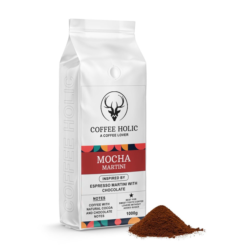 Coffeeholic Mocha Martini Ground Coffee 1kg | Chocolate Inspired Espresso Martini Style Coffee | Smooth Medium Dark Roast | Ground Coffee for Espresso Machines, Cafetiere & Moka Pot
