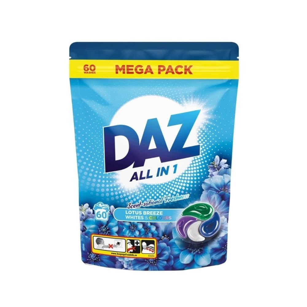 D@z All in One Laundry Pods, 60 Count, Whites and Colours, Lotus Breeze