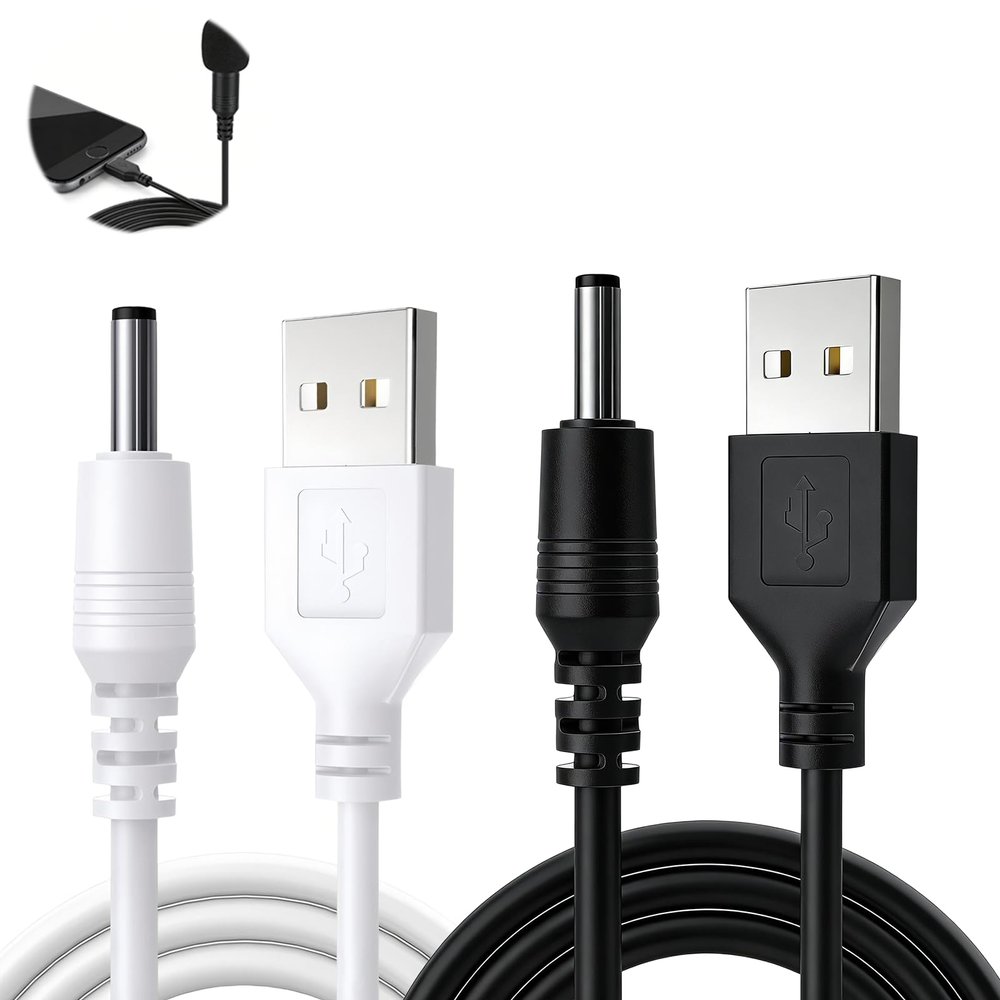2 Pcs USB Charger Cable Compatible with Fairywill/Bitvae/Seago, Electric Toothbrush Charger Cable DC 3.5 x 1.35mm Replacement Charging Cord, 5V USB Power Lead for Home, Office and Travel Use 1m