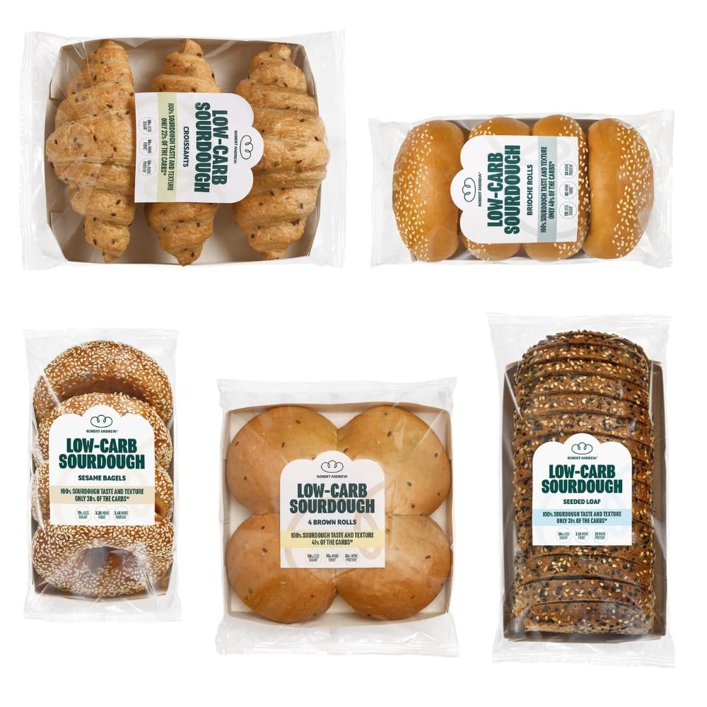 ROBERT ANDREW Low-Carb Sourdough Fitness Bundle, High Protein & Fibre, Freshly Baked Bread, Freezer Friendly, Bagels, Brown Rolls, Brioche Rolls, Croissants, Seeded Loaf