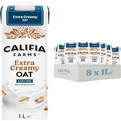 Califia Farms Extra Creamy Oat - Lactose Free, Dairy Free, No Added Sugar, Vegan, Free From Plant Based Drinks (8 x 1L)