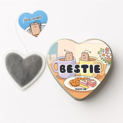 Besties Heart-Shaped Tea Bags Premium Tea Gift Tin (Set of 5) Friendship Gift (Ginger Tea)