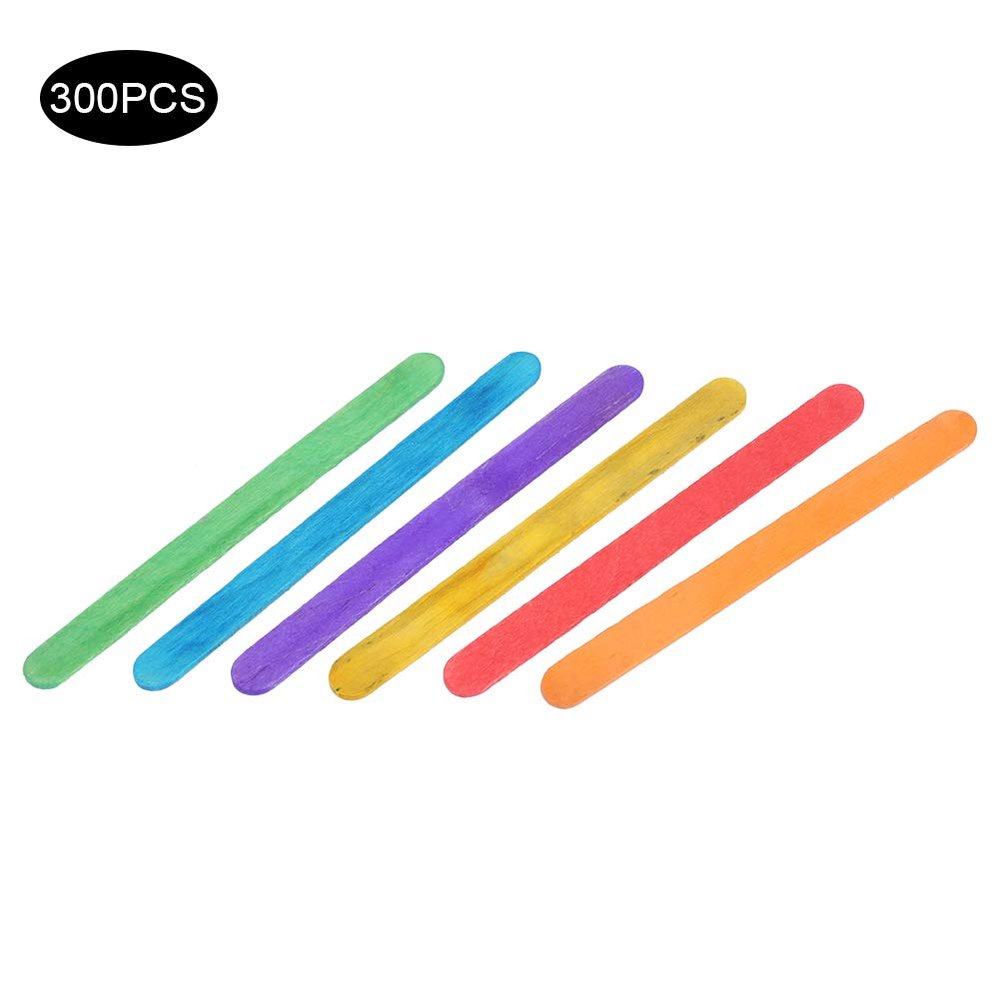 TIKATARER 300pcs Wooden Ice Cream Sticks, Manual Colored Wooden Craft Sticks, DIY Craft with Smooth, Ideal for DIY Home Crafting & Summer Ice Treat Making