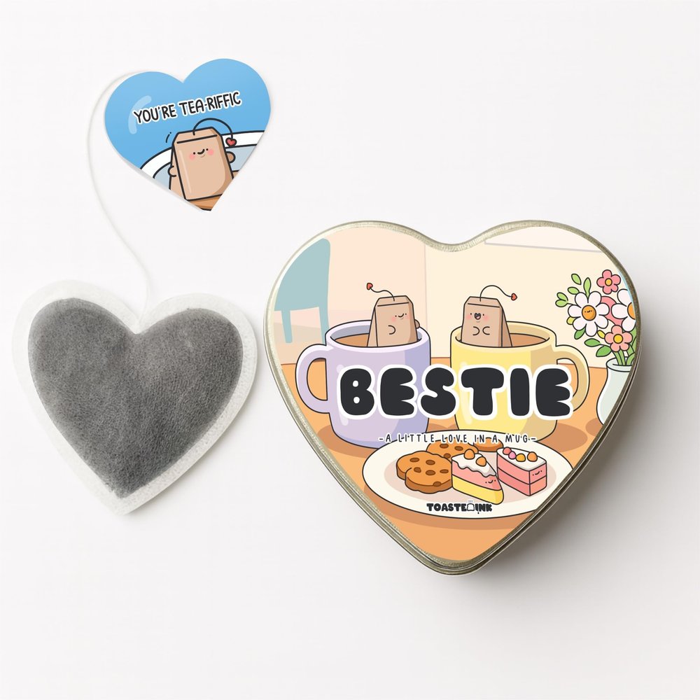 Besties Heart-Shaped Tea Bags Premium Tea Gift Tin (Set of 5) Friendship Gift (Chamomile Tea)
