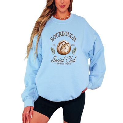 Sassy Souls Sourdough Est 2025 Social Club Happiness Is Homemade Womens Sweatshirt Sourdough Baking Bread Making Gift For Her 3XL (54-56) Light Blue