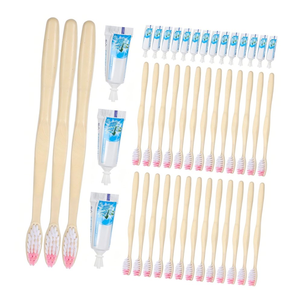 SHOWERORO Disposable Travel Toothbrushes for Convenient with Small Toothpaste Portable Plastic Manual Toothbrushes 100pcs Individually Wrapped for Convenient for Trip and Hotel Use