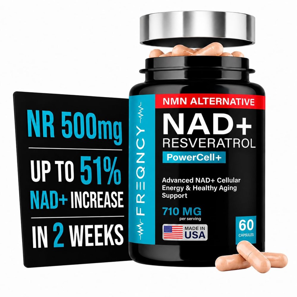 FREQNCY NAD+ Resveratrol Supplement 500mg Nicotinamide Riboside (NR) - Anti-Aging & Cellular Energy - NAD & NMN Alternative 60 Capsules - Vegan | Gluten Free