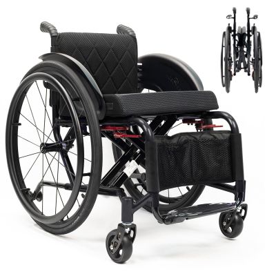 Foldable Sports Wheelchair, Lightweight Reinforced X-Cross Frame, 100kg Capacity for Youth and Adult Mobility