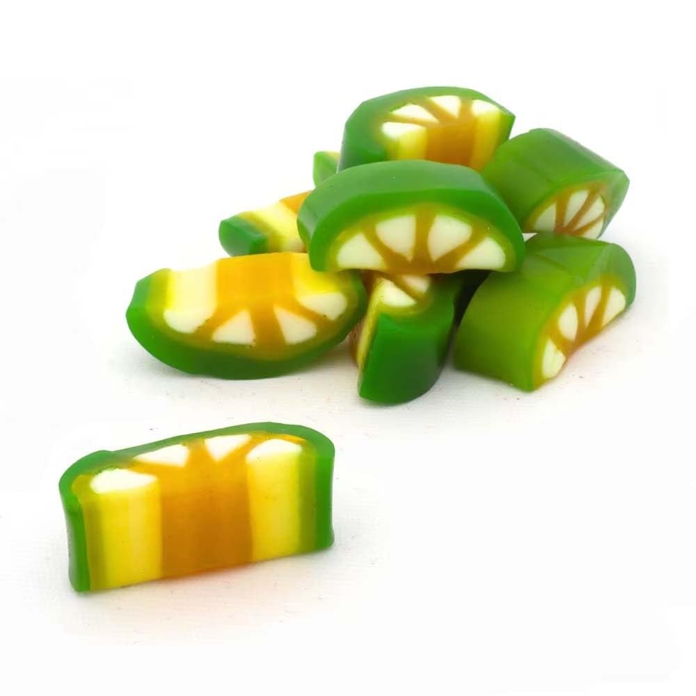 Assorted Fruit Jelly Sweets Collection Jelly Blocks, Fruit Bites, Watermelon & Strawberry Sandwich, Jelly Filled Pizza -Vld (1000g, Lemon and Lime Fruit Bites)