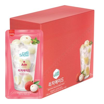 Cafe Snow Korean Fruit Ade Pouch Drink 230ml (Pack of 10) Refreshing Ready-to-Drink Beverage, Smooth Iced Fruit Drink, Convenient On-the-Go Pouches (Lychee Ade)