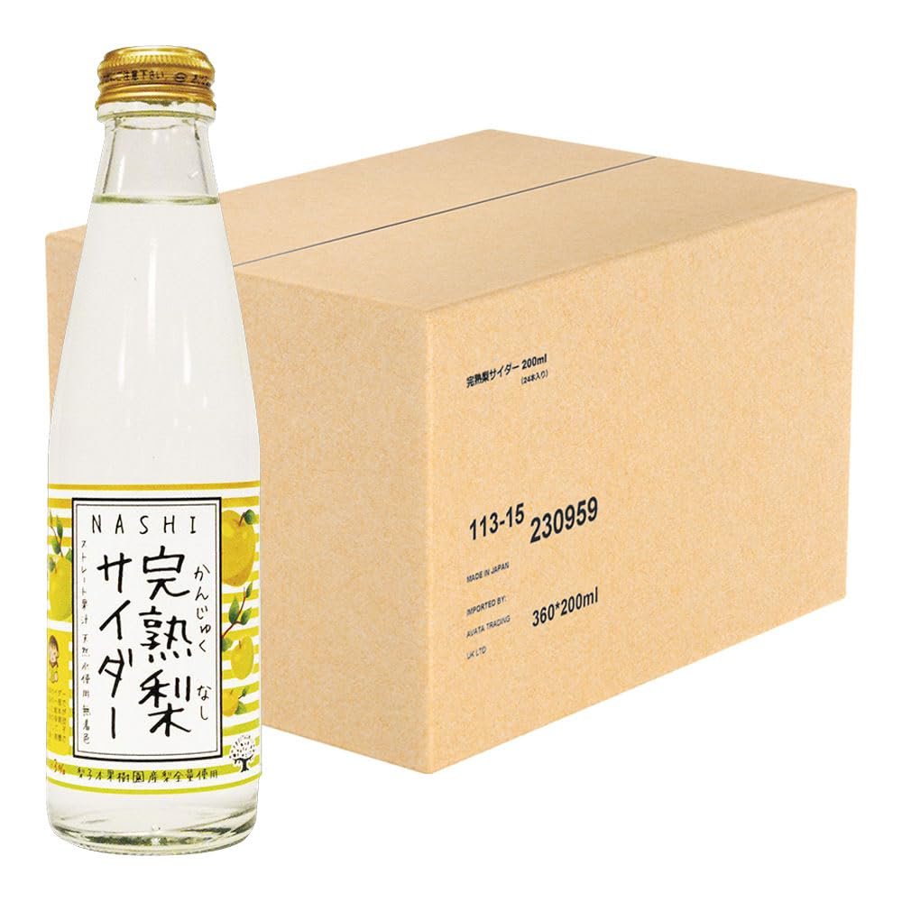 Japanese Fruit Cider Soda 200ml Lightly Carbonated Soft Drink, Refreshing Mini Bottles, Smooth Crisp Taste (Ripe Pear (24 Bottle)