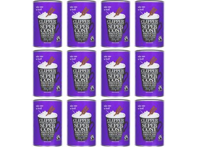 Clipper Super Cosy Fairtrade Drinking Chocolate 250g, Organic Hot Chocolate Powder, Natural Ingredients, Vegan & Gluten Free, Rich & Luxurious Cocoa Drink, (Pack of 12) from SuperfoodUK