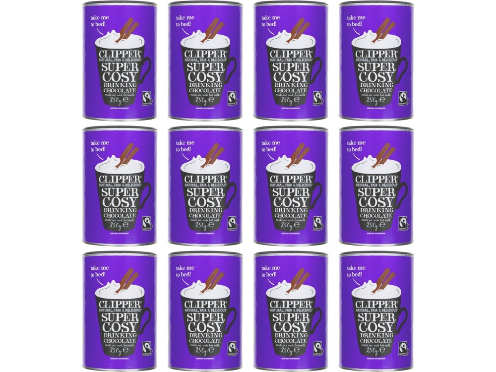 Clipper Super Cosy Fairtrade Drinking Chocolate 250g, Organic Hot Chocolate Powder, Natural Ingredients, Vegan & Gluten Free, Rich & Luxurious Cocoa Drink, (Pack of 12) from SuperfoodUK