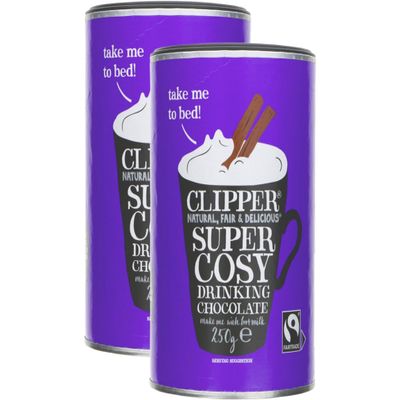 Clipper Super Cosy Fairtrade Drinking Chocolate 250g, Organic Hot Chocolate Powder, Natural Ingredients, Vegan & Gluten Free, Rich & Luxurious Cocoa Drink, (Pack of 2) from SuperfoodUK