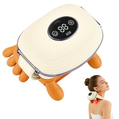 4D Neck Massager with Heat, Electric Shiatsu Deep Tissue Massage Gun for Neck, Shoulders & Back 3 Speed Settings, 2 Heat Levels & Rechargeable Portable Massage Pillow