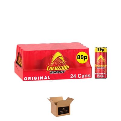 Energy Drink Bottles Sparkling Glucose Energy Boost Flavoured Drinks Classic Carbonated Refreshing Drink for Sports, Work, Study & Hydration (Lucozade Original Cans 89p - 250ml x 24Pack)