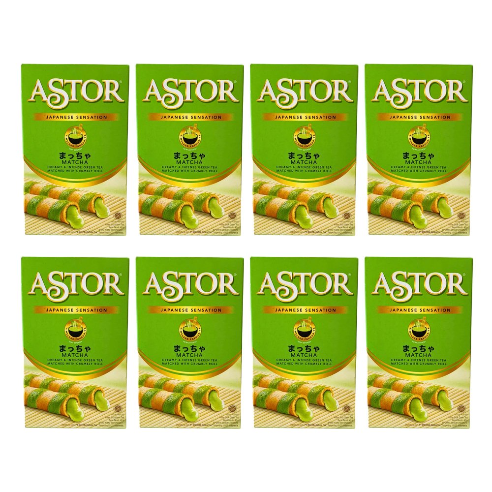 Astor Matcha Wafer 40g x 8 Packs | Crispy & Creamy Snack