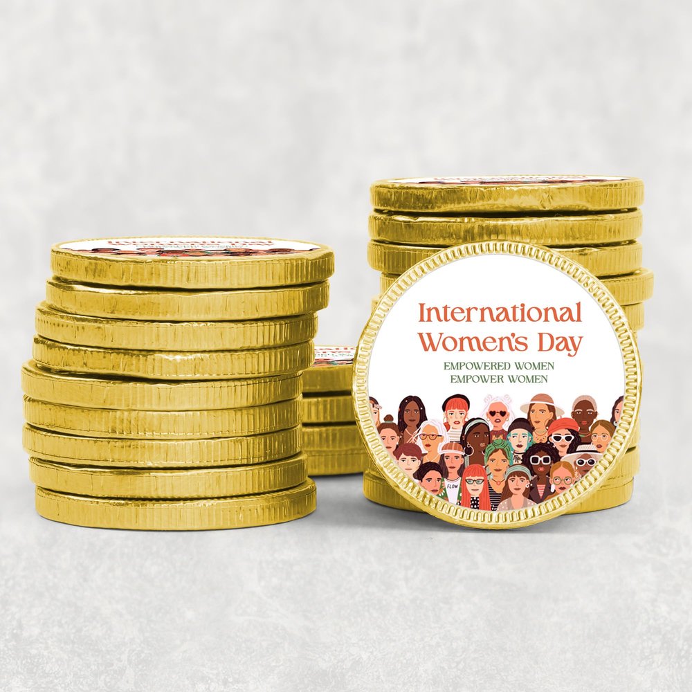International Womens Day Celebration Chocolate Coins Luxury Gold Foiled Discs, Perfect for Events, Gifts & Workplace Favours Desk Drops - D3 - Coin 10