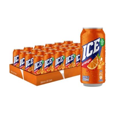 ICE Orange Sparkling Soft Drink Cans, Orange Flavour Carbonated Beverage, Multipack of 24 Cans, 330ml Each, Fizzy Soft Drink for Home, Parties, Events and Everyday Refreshment - By MegaAisle