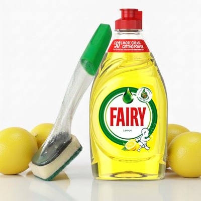 Fairy Liquid Lemon, 320ml, with Dishmatic Dish Brush Starter Kit Complete Washing Up Solution for Kitchens, Dish Cleaning, Powerful Grease Removal for Pots, Pans, Plates & Glasses