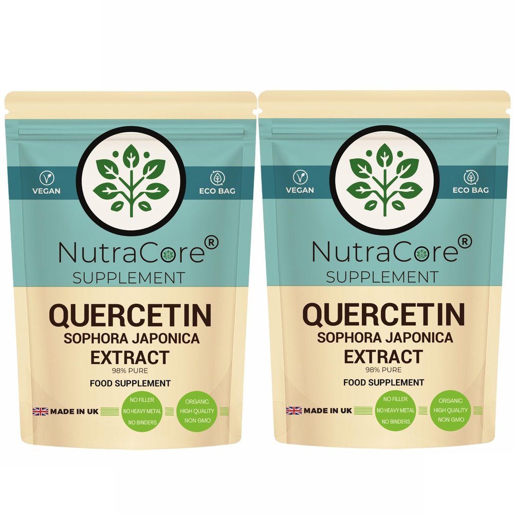 Quercetin Extract 550mg Capsules 98% Pure Quercetin from Sophora Japonica, Vegan Capsules, No Fillers, No Heavy Metals, Made in UK-NutraCore (180)