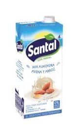 Santal Almond Oat Rice Plant-Based Milk, Dairy Free Vegan Beverage, Original Almond Flavor, 1L Tetra Pack, 6 Count