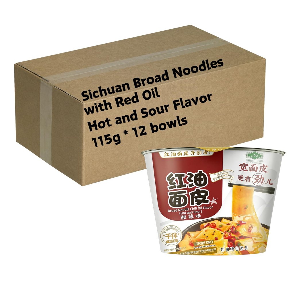 Baijia A-Kuang Sichuan Broad Noodle | HALAL & Vegan - Three unique flavors, (Pack of 12) (Hot and Sour)