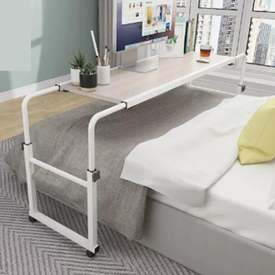 Adjustable Overbed Table with Wheels, Portable Rolling Bed Desk for Laptop and Meals, Height Adjustable for Home, Hospital and Nursing Use (Wood NO BAFFLE_120*45CM/47 * 18IN)