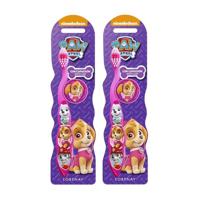 Paw Patrol Skye Little Teeth Whitening Toothbrush for Kids with Protection Cap, Soft Bristles, Non-Slip Handle for Children Aged 3-12 Years Old | BPA-Free & Non-Toxic Manual Toothbrush - Pack of 2