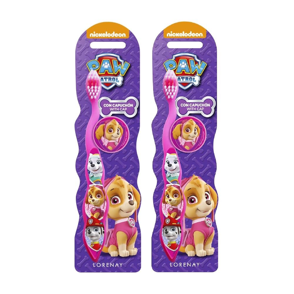 Paw Patrol Skye Little Teeth Whitening Toothbrush for Kids with Protection Cap, Soft Bristles, Non-Slip Handle for Children Aged 3-12 Years Old | BPA-Free & Non-Toxic Manual Toothbrush - Pack of 2