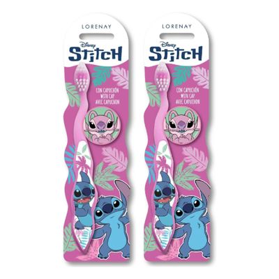 Disney Stitch Little Teeth Whitening Toothbrush for Kids with Protection Cap, Soft Bristles, Non-Slip Handle for Children Aged 3-12 Years Old | BPA-Free & Non-Toxic Manual Toothbrush - Pack of 2