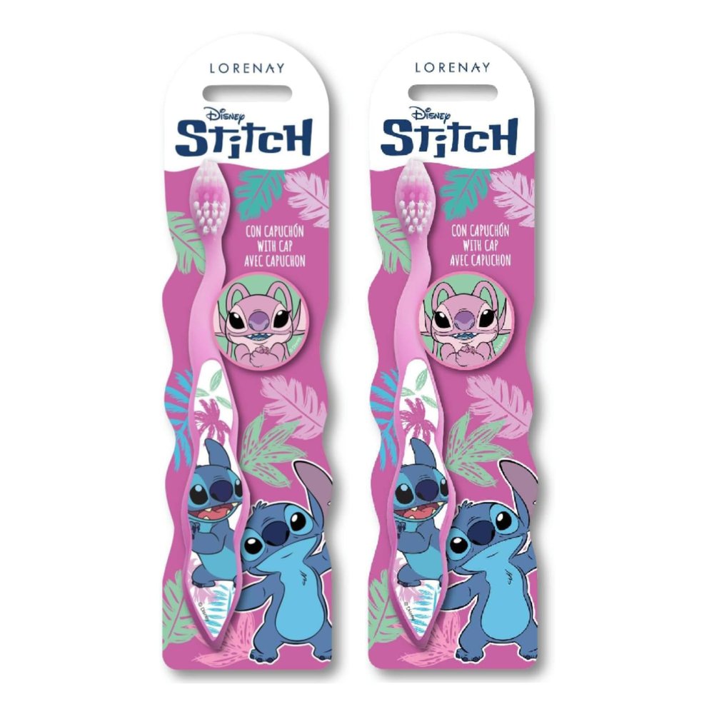 Disney Stitch Little Teeth Whitening Toothbrush for Kids with Protection Cap, Soft Bristles, Non-Slip Handle for Children Aged 3-12 Years Old | BPA-Free & Non-Toxic Manual Toothbrush - Pack of 2