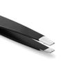 3.75 Inch Stainless Steel Eyebrow Tweezers with Comb, Slanted Tips, Black, Professional Grooming Tool view 2