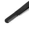 3.75 Inch Stainless Steel Eyebrow Tweezers with Comb, Slanted Tips, Black, Professional Grooming Tool view 4