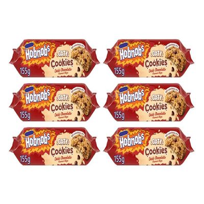 Hobnobs Oaty Cookies with Dark Chocolate Flavour Chips, 100% Wholegrain Oats, 155g,Pack Of 6