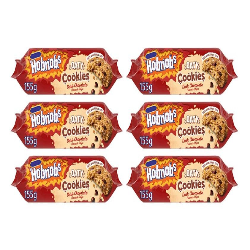 Hobnobs Oaty Cookies with Dark Chocolate Flavour Chips, 100% Wholegrain Oats, 155g,Pack Of 6