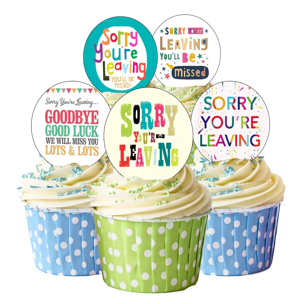 15 Pre-Cut Bright Sorry You're Leaving We'll Miss You themed Edible Wafer Paper Cake Cupcake Toppers Decorations - 5cm circles