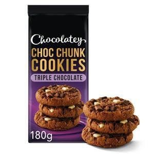 Chocolatey Choc Chunk Cookies Triple Chocolate, Biscuits, 180g, Suitable for Vegetarians