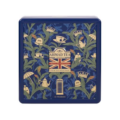 Ahmad Tea Best of British Blue William Morris Caddy - Black, Green & Fruit Tea Selection, 32 Teabags