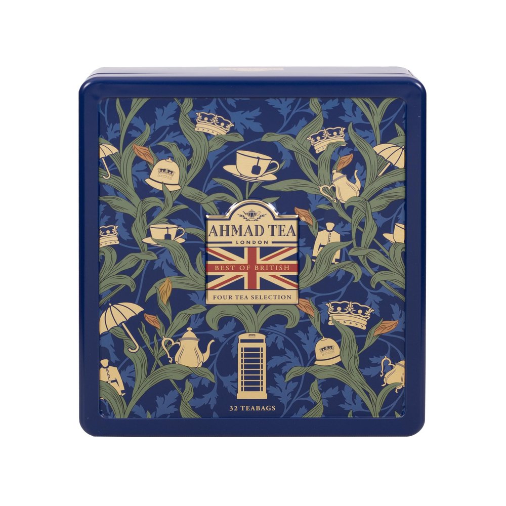 Ahmad Tea Best of British Blue William Morris Caddy - Black, Green & Fruit Tea Selection, 32 Teabags