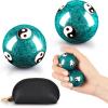 AceOrbit Baoding Balls Set of 2 with Chime, Chinese Stress Relief Hand Exercise Balls with Leather Pouch, 1.85 Inch Green Yin Yang Bagua Design, Finger Exercise and Wrist Strength Training view 1