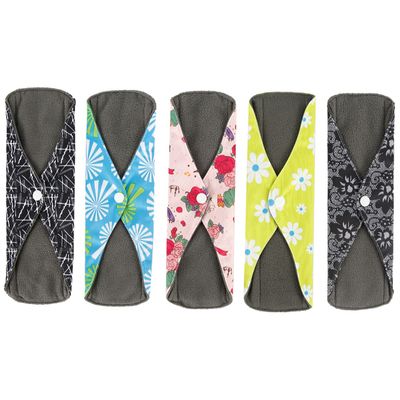 5 Pack Reusable Sanitary Towels Pads 4 Layer Washable Pads Made of Natural Cotton Leak Proof Menstrual Pads 18x25.5cm Comfortable and Breathable Postpartum Nursing Nappy for All Women (5pcs)