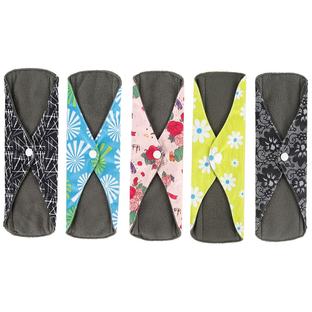 5 Pack Reusable Sanitary Towels Pads 4 Layer Washable Pads Made of Natural Cotton Leak Proof Menstrual Pads 18x25.5cm Comfortable and Breathable Postpartum Nursing Nappy for All Women (5pcs)