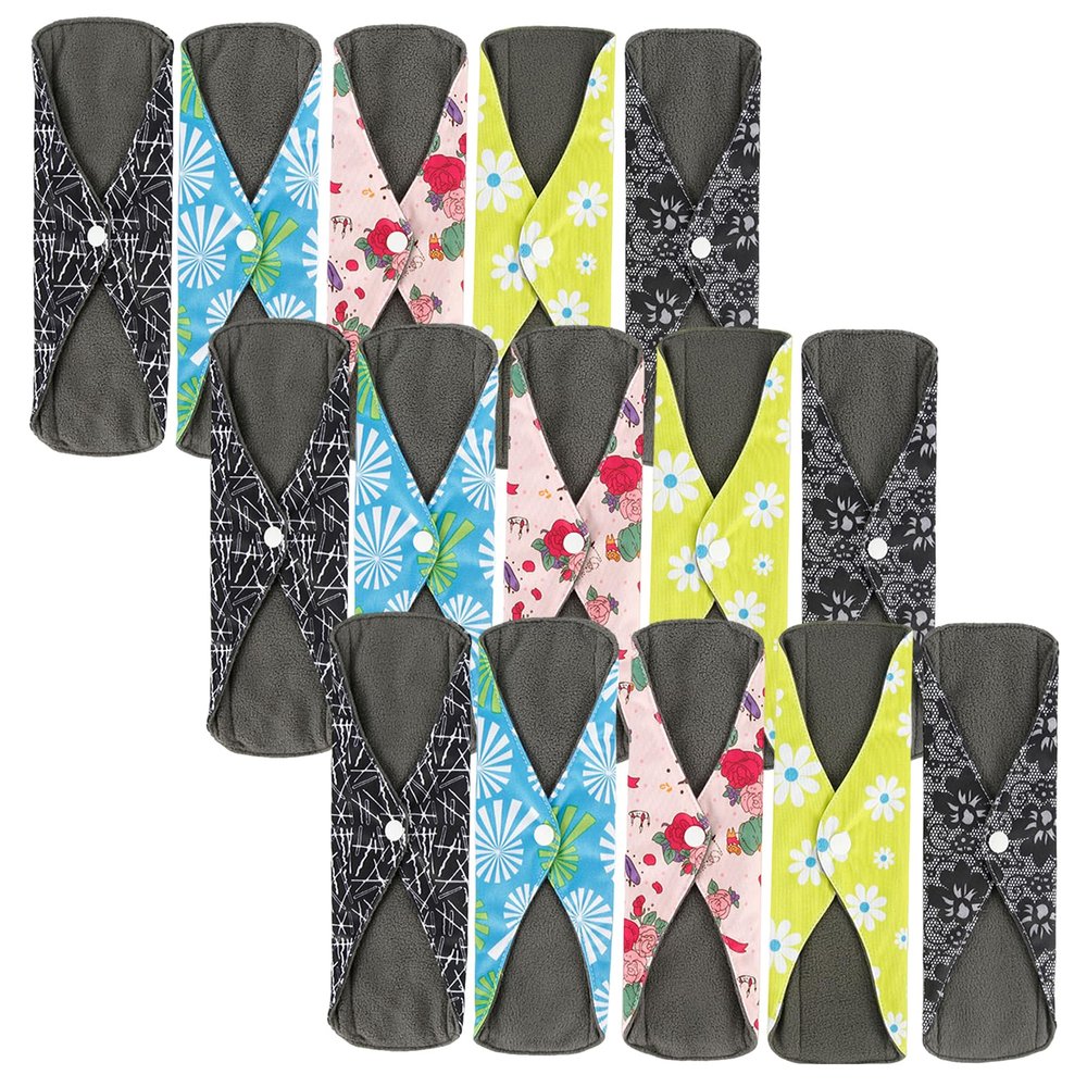 15 Pack Reusable Sanitary Towels Pads 4 Layer Washable Pads Made of Natural Cotton Leak Proof Menstrual Pads 18x25.5cm Comfortable and Breathable Postpartum Nursing Nappy for All Women (15pcs)