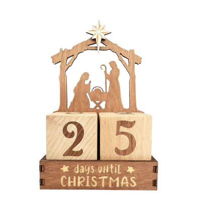 User Friendly Wood Countdowns Calendar Multiple Holiday Designs Sturdy Structure Natural Wood Grains Decors for Indoor Festival Displays Festival Home Decors