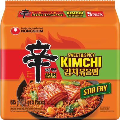 Nongshim Shin Ramyun Kimchi Stir Fry Noodles Multipack 137g x 20 Pack Korean Instant Noodles Sweet & Spicy Kimchi Ramen, Stir Fry Style Ramyun