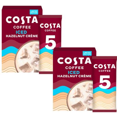 2 x COSTA Coffee Iced Hazelnut Crme 5 x 14.5g Sachets Caf Style Drink at Home