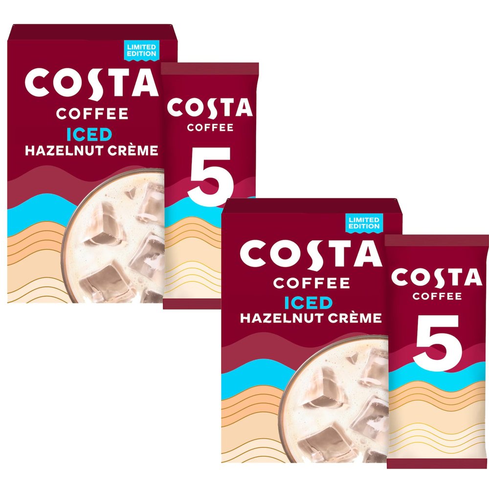 2 x COSTA Coffee Iced Hazelnut Crme 5 x 14.5g Sachets Caf Style Drink at Home