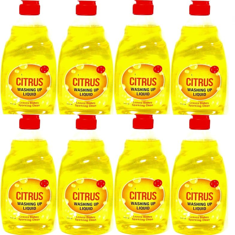 Citrus Washing Up Liquid, Dishwashing Detergent, 500ml, Fresh Citrus Scent, Sparkling Clean Dishes Pack of 8